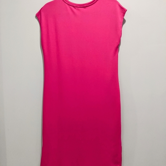 Reitmans Extended Sleeve Crew-Neck Midi Dress Split Hem Hot Pink | Size M - Picture 8 of 8